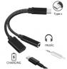 2 in 1 Type-C Audio Charging Adapter Type C to 3.5mm Earphone for Listening Music Charging USB-C Con