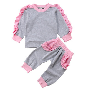2019 new hot selling long sleeve tshirt pant two pieces girls fall boutique outfit children clothes kids wear bangladesh