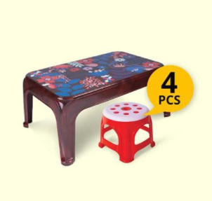 Akij Titbit Center Rectangular Table with 4 Pieces Spears Medium Stool 13576 - 7105