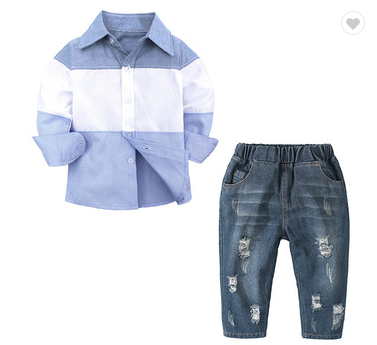 Custom Wholesale boys clothing set formal shirt with jeans fashion stylish clothes for baby boys 2pcs wear