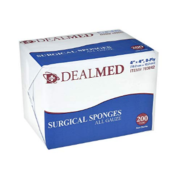 Dealmed Brand Surgical Sponges, Highly Absorbent Gauze for Prepping, Cleaning, Wound Dressing, and First Aid Kits, 8-Ply, 4