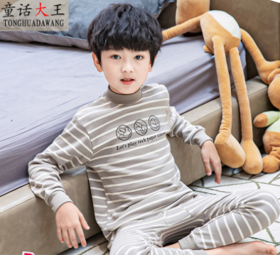 Full cotton sweaters warm baby pajamas boy big boy underwear sets cotton children Qiuyiqiuku boy Spring and Autumn