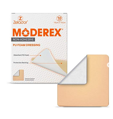 Silicone PU Foam Dressing (Moderex Border Plus) with Border and Optisil Silicone Contact Layer (10x10cm x 10)