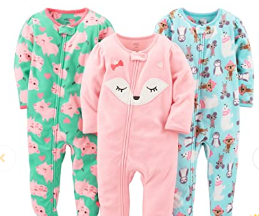 Simple Joys By Carter's Baby And Toddler Girls' 3-Pack Loose Fit Fleece Footed Pajamas