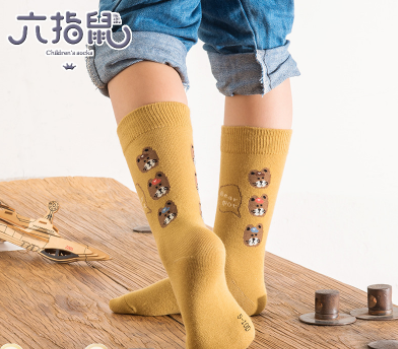 Six finger mouse girl boy big boy baby children's socks autumn and winter cotton soft pure cotton socks middle tube long tube thickening
