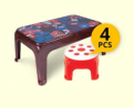 Akij Titbit Center Rectangular Table with 4 Pieces Toddlers Short Stool 13576 - 7201