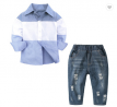 Custom Wholesale boys clothing set formal shirt with jeans fashion stylish clothes for baby boys 2pc