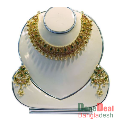 AD Champagne Stone Pearl Work Gold Plated Jewelry Set (BK 14)
