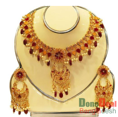 AD Multi Color Stone Pearl Work Gold Plated Jewelry Set (BK 16)