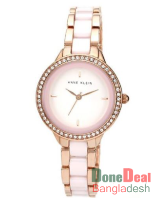 ANNE KLEIN Swarovski Crystal Accented Pink Ceramic & Rose Gold Ladies Watch AK/1418RGLP