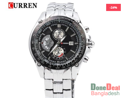 Curren 8083 Silver Black Stainless Steel Watch for Men