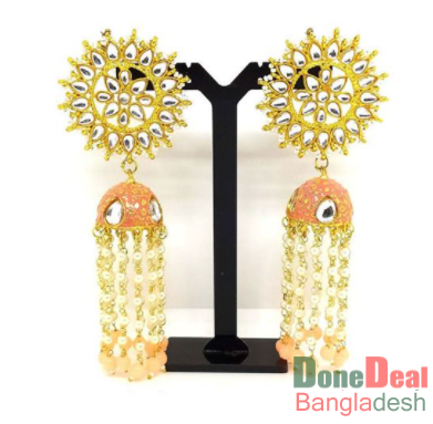 Gold Plated Long Jhumka Earring with Meena TR-1309
