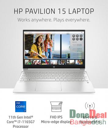 HP Pavilion 15 Laptop, 11th Gen Intel Core i7-1165G7 Processor, 16 GB RAM, 512 GB SSD Storage, Full HD IPS Micro-Edge Display, Windows 10 Pro, Compact