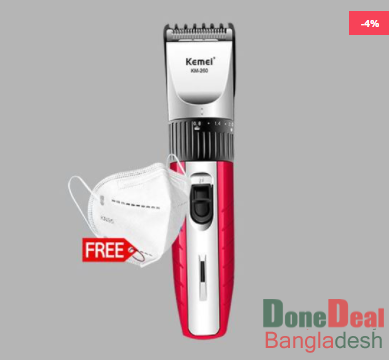 Kemei KM-260 Electric Chargeable Hair Clipper & Trimmer Red & Silver (KN95 Mask Free)