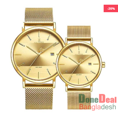 NAVIFORCE NF3008 Golden Mesh Stainless Steel Couple Watch