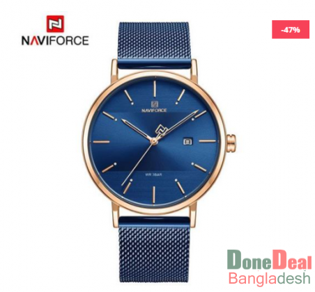 NAVIFORCE Stainless Steel Watch for Men (Rose Gold-Blue) - NF3008