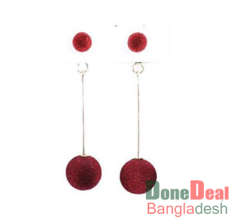 Red Color Pom Pom Long Earring – HT201