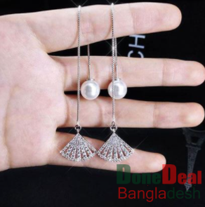 Simulated Pearl with Zircon Stone Long Drop Earring – SL025