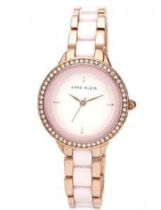 ANNE KLEIN Swarovski Crystal Accented Pink Ceramic & Rose Gold Ladies Watch AK/1418RGLP