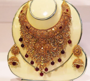 Gorgeous Jarwa AD Champagne Stone Pearl Jewelry Set (BK 04)