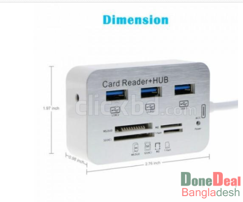 7 In 1 Card Reader With USB Hub Brand New