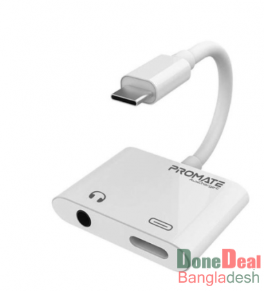 PROMATE AUXCharge-C USB-C to 3.5mm Audio Adapter with Power Delivery