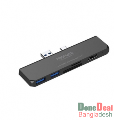 PROMATE SurfaceHub-7 6-in-1 USB-C Hub for Surface Pro 7