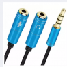 3.5mm Jack Headphone Audio Cable 1 Male To 2 Female Stereo Audio Y Splitter Adapter- Blue