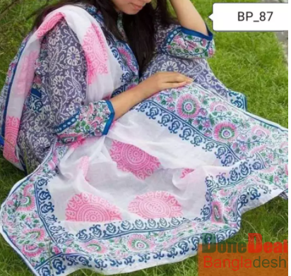 Block Printed Cotton Unstitched Three Piece For Women