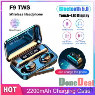 F9 TWS Bluetooth Earbuds Wireless BT 5.0 HiFi Noise-Cancelling Earphones W/1PC 2000mAh Charging Case