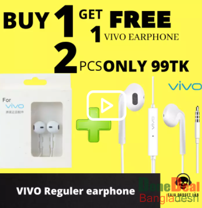 Vivo Basic Earphone with Mic - buy one get one Free-3.5mm jack with 1.2mm long length cable-Stereo sound with basic Subwoofer