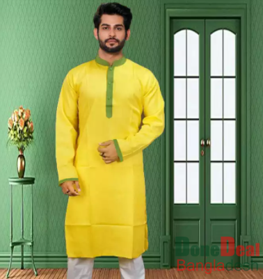 Yellow Stylish and Exclusive Design Semi Long Panjabi for Men