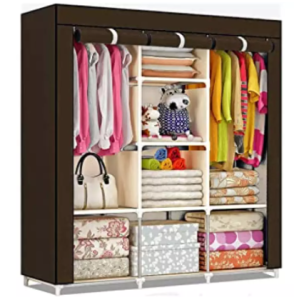 Fancy and Portable Foldable Almirah Wardrobe with 6 Cabinet and 2 Long Shelves Clothes Organizer