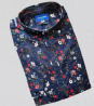 Navy Blue Printed Cotton Long Sleeve Casual Shirt for Men