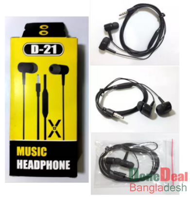 Earphone D21-In Ear Headphone for all Phones, Super Bass Earbuds Stereo