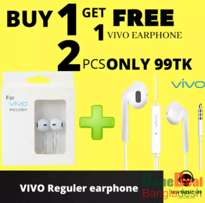 Vivo Basic Earphone with Mic - buy one get one Free-3.5mm jack with 1.2mm long length cable-Stereo sound with basic Subwoofer