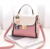 PU Leather Handbag for Women With Key Ring - Pink & White