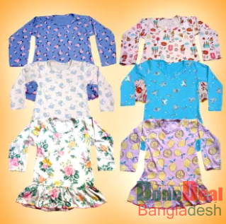 6 Pieces Multi color Full Sleeve Frock For Girls by Any Color