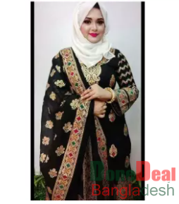 Eid Collection Black Color Joypuri Cotton Unstitched Afsan Pritn Exclusive, Stylist, Fashionable Three Pics For Woman.