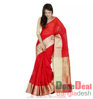 Half silk saree(Red color)হাফ সিল্ক শাড়ি