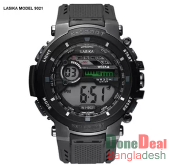 LASIKA W-H9021 Water Resistance/ Waterproof 50m Silicon Digital Watch for Men With Lasika Box - BLACK