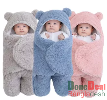 Newborn Outdoor Windproof Plush Solid Colour Soft Baby Hold Blankets Infant Cocoon Wraps Cotton Winter Sleeping Bag Multicour For (0-7 month)