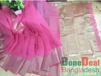 Pink Half Silk Tangail Tat Saree Without Blouse Piece For Women