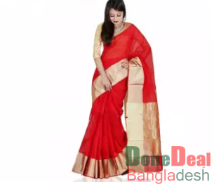 Red Color Half Silk Saree Without Blouse Piece For Women