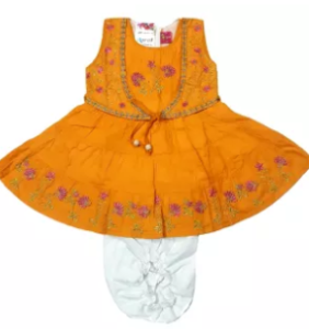 Baby Girl Cotton Sleeve Less Frock Soft Pleated Fabric (2 Piece Set)