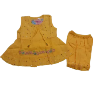 New Born Baby Girl Summer Stylish Cotton Short Sleeve Frock Soft Pleated Fabric 2 Pcs Set