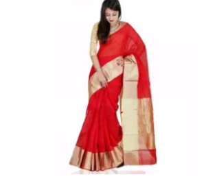 Red Color Half Silk Saree Without Blouse Piece For Women