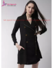 Black solid V-neck Jacket dress for ladies