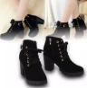 UD Fashion Women High Heel Lace Up Side Zipper Buckle Ankle Boots Suede Shoes