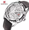 Naviforce NF9117 - Coffee PU Leather Analog Watch for Men - Silver & Coffee